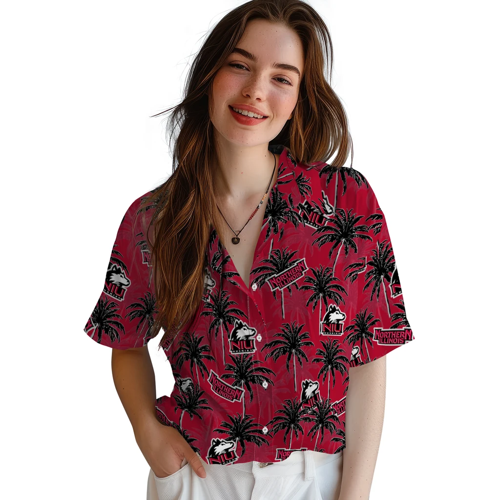 Northern Illinois Huskies Hawaiian Shirt - Palm Tree Motif northern illinois huskies palm grove red hawaiian shirts latest model