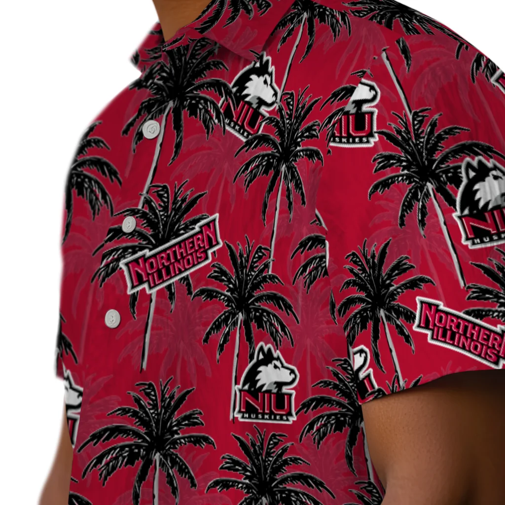 Northern Illinois Huskies Hawaiian Shirt - Palm Tree Motif northern illinois huskies palm grove red hawaiian shirts trendy