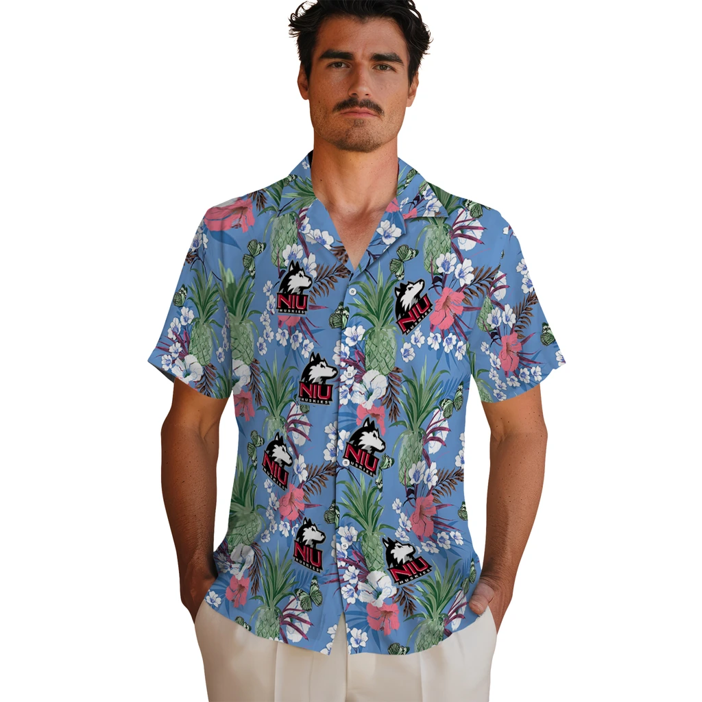 Northern Illinois Huskies Hawaiian Shirt - Pineapple Bouquet northern illinois huskies pineapple bouquet best sky blue hawaiian shirts fashion forward
