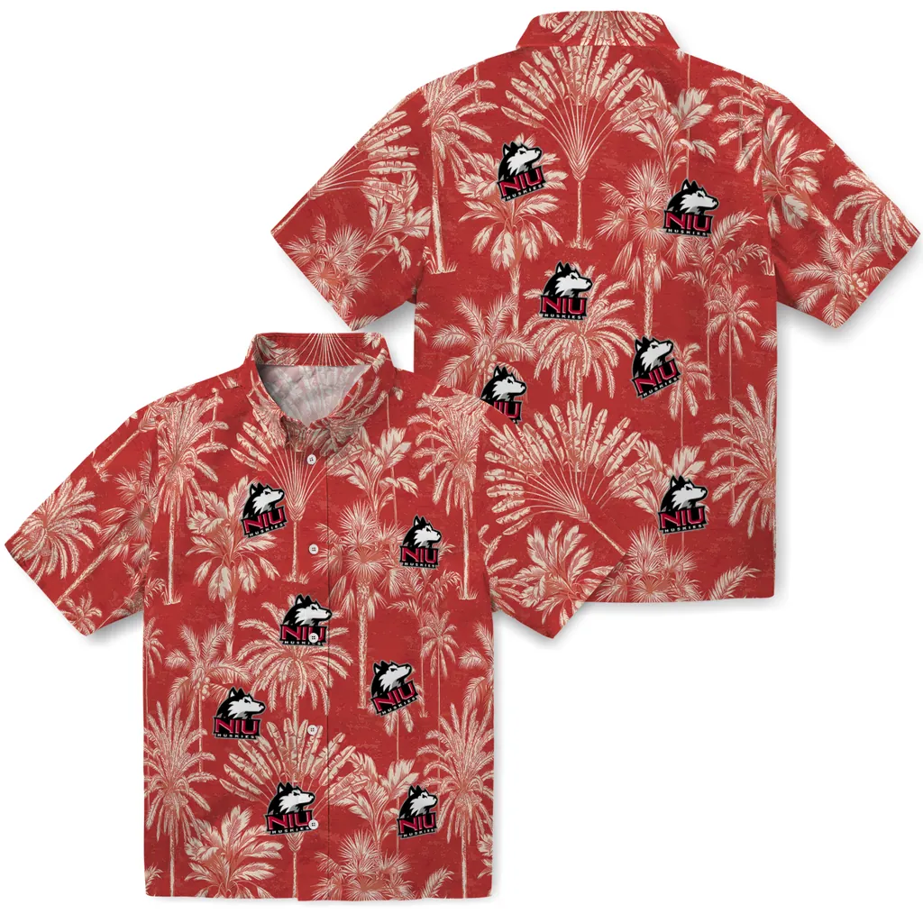Northern Illinois Huskies Hawaiian Shirt - Vintage Palm Tree northern illinois huskies palm shadows red hawaiian shirts high quality