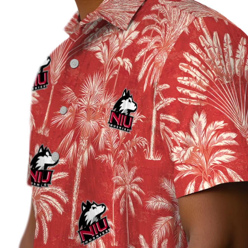 Northern Illinois Huskies Hawaiian Shirt - Vintage Palm Tree northern illinois huskies palm shadows red hawaiian shirts trendy