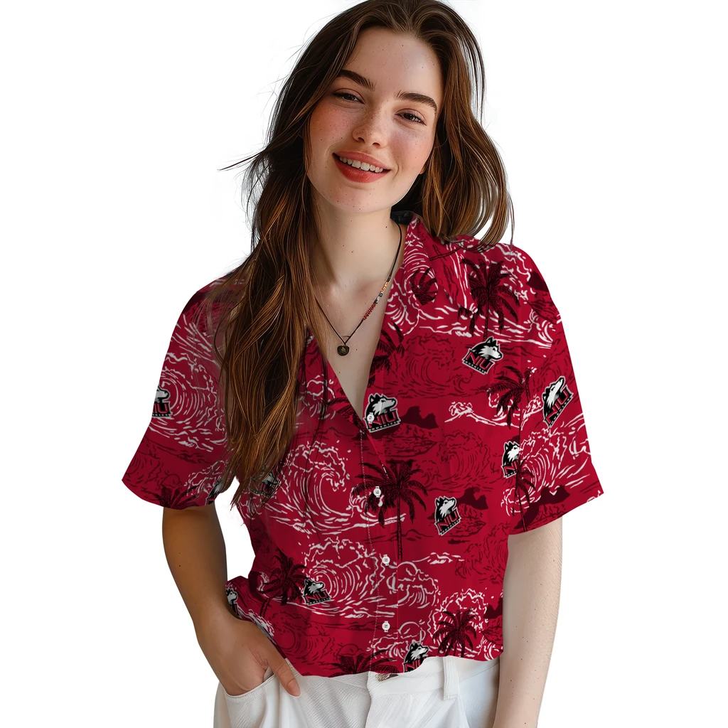Northern Illinois Huskies Hawaiian Shirt - Wave Palm northern illinois huskies wave palm red hawaiian shirts latest model