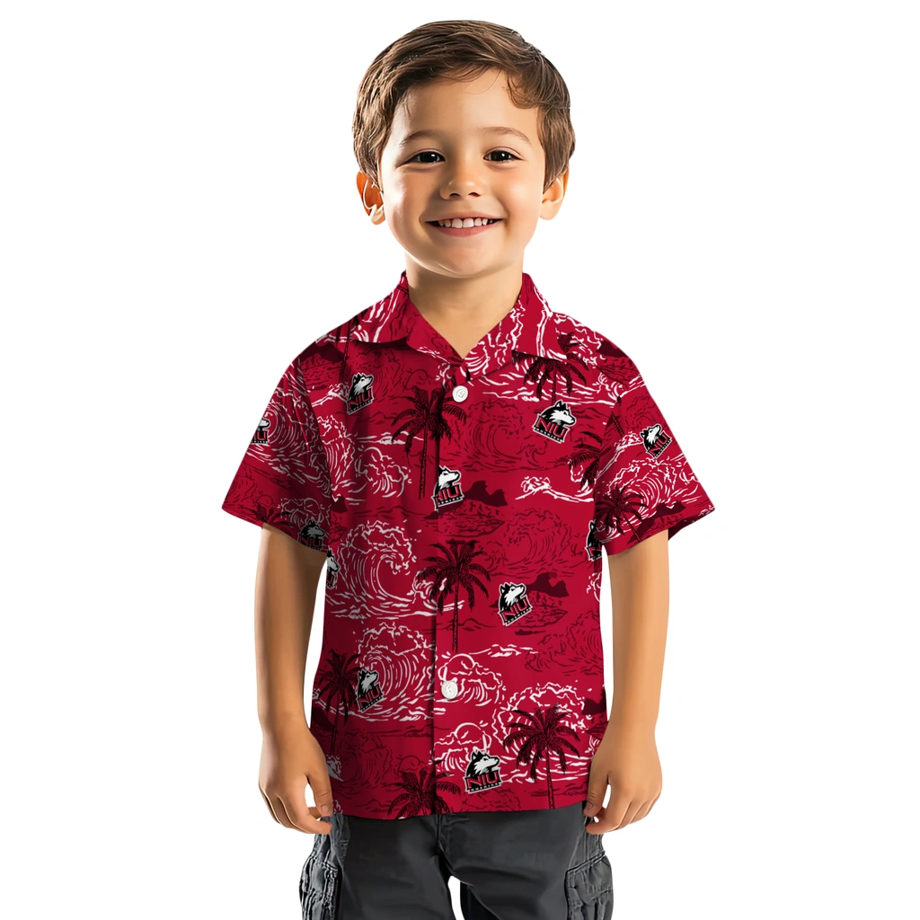 Northern Illinois Huskies Hawaiian Shirt - Wave Palm northern illinois huskies wave palm red hawaiian shirts top rated