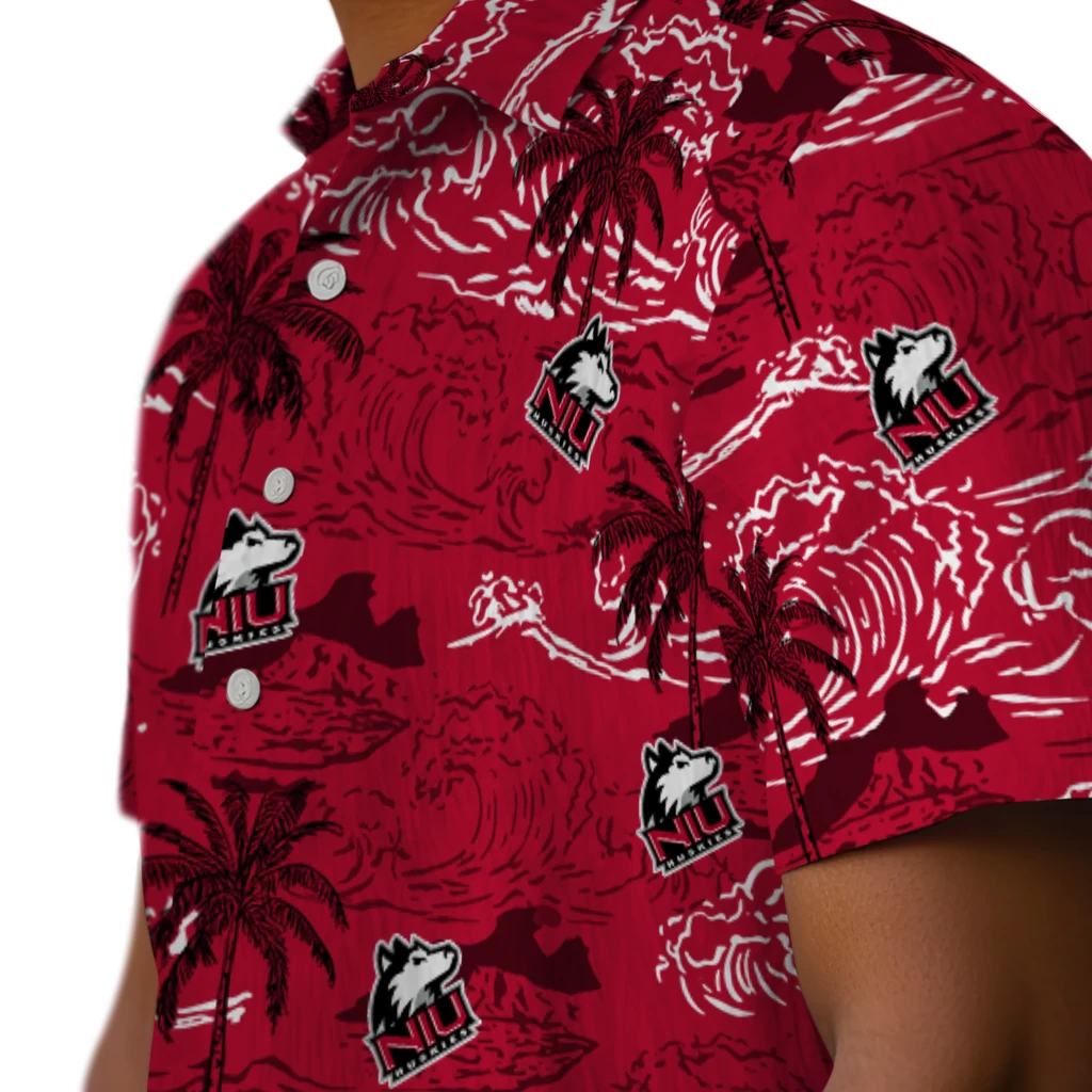 Northern Illinois Huskies Hawaiian Shirt - Wave Palm northern illinois huskies wave palm red hawaiian shirts trendy