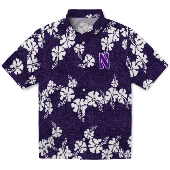 northwestern wildcats hibiscus petals purple hawaiian shirts best selling