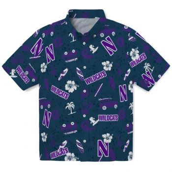 northwestern wildcats beach vibe navy hawaiian shirts best selling