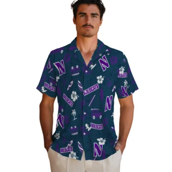 northwestern wildcats beach vibe navy hawaiian shirts fashion forward