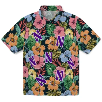 northwestern wildcats brilliant hibiscus garden hawaiian shirts best selling