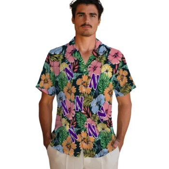 northwestern wildcats brilliant hibiscus garden hawaiian shirts fashion forward