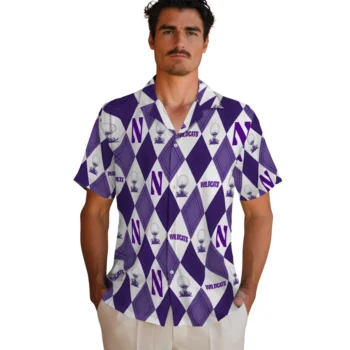 northwestern wildcats balloon plaid purple hawaiian shirts fashion forward