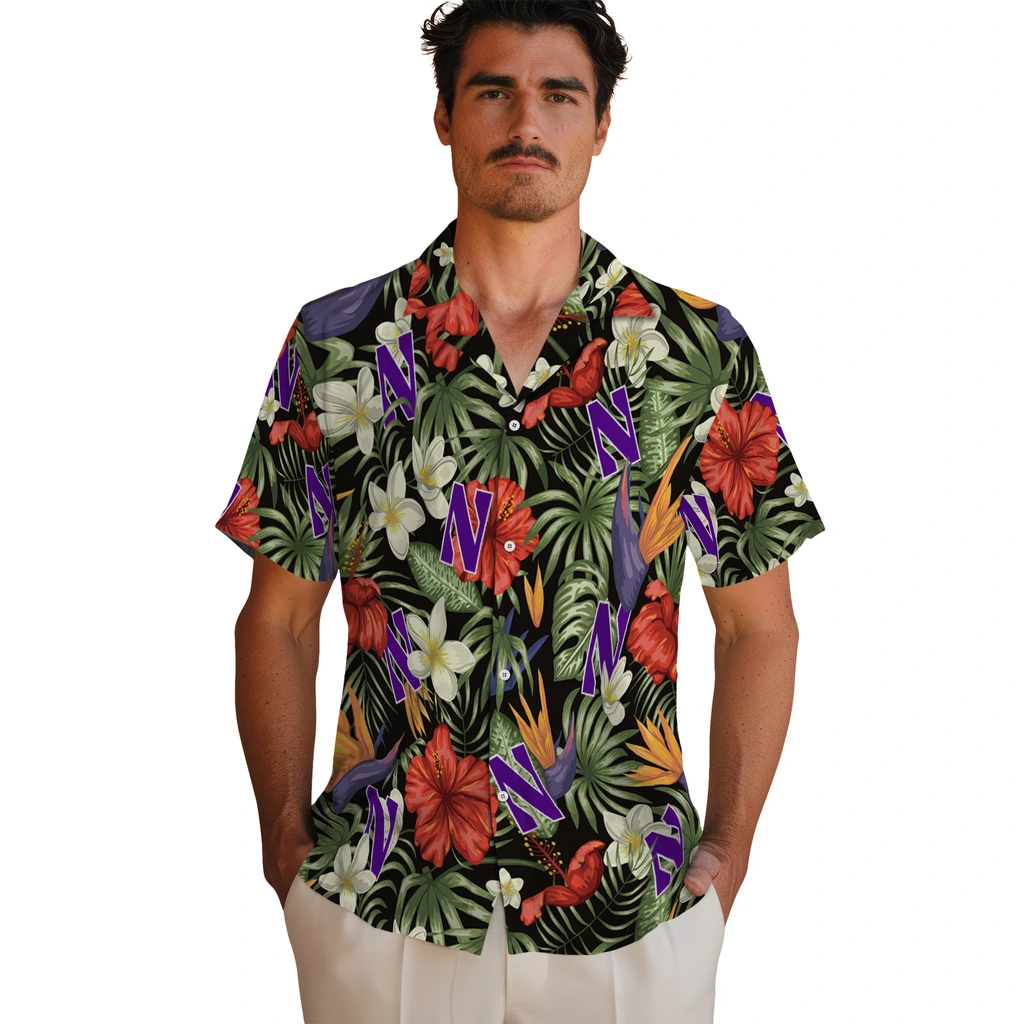 Northwestern Wildcats Hawaiian Shirt - Hawaii Floral Hibiscus northwestern wildcats hibiscus bird hawaiian shirts fashion forward