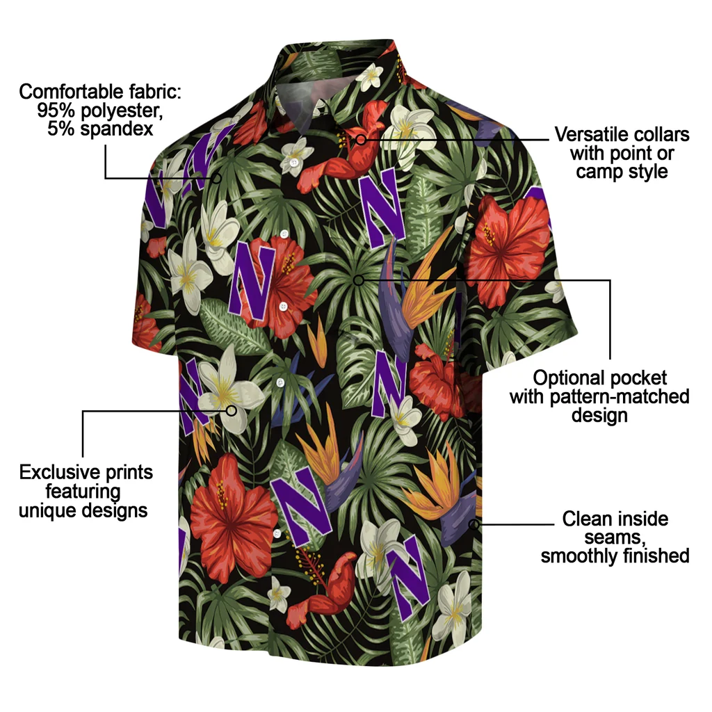 Northwestern Wildcats Hawaiian Shirt - Hawaii Floral Hibiscus northwestern wildcats hibiscus bird hawaiian shirts new arrival