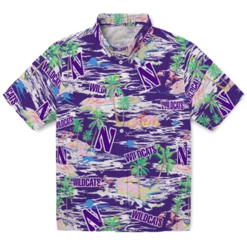 northwestern wildcats flamingo retreat purple hawaiian shirts best selling