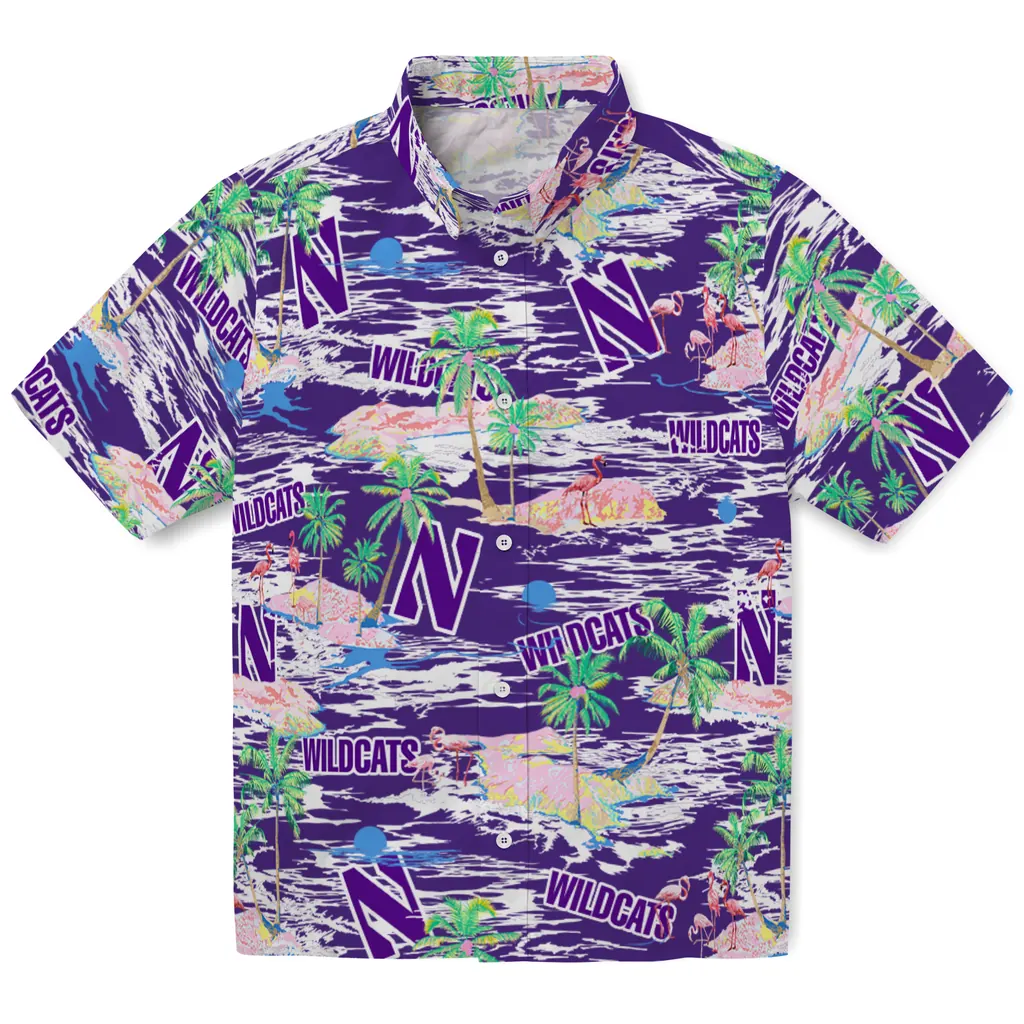 Northwestern Wildcats Hawaiian Shirt - Hawaii Island northwestern wildcats flamingo retreat purple hawaiian shirts best selling