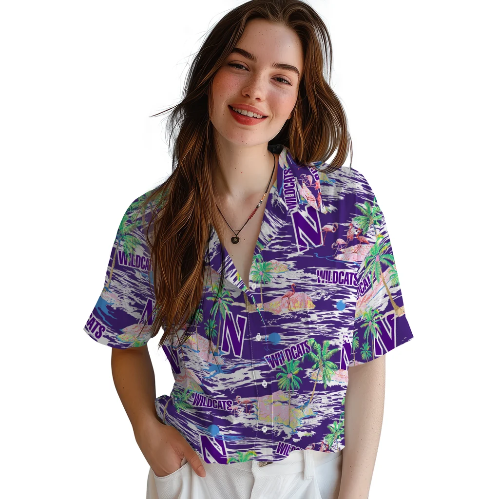 Northwestern Wildcats Hawaiian Shirt - Hawaii Island northwestern wildcats flamingo retreat purple hawaiian shirts latest model