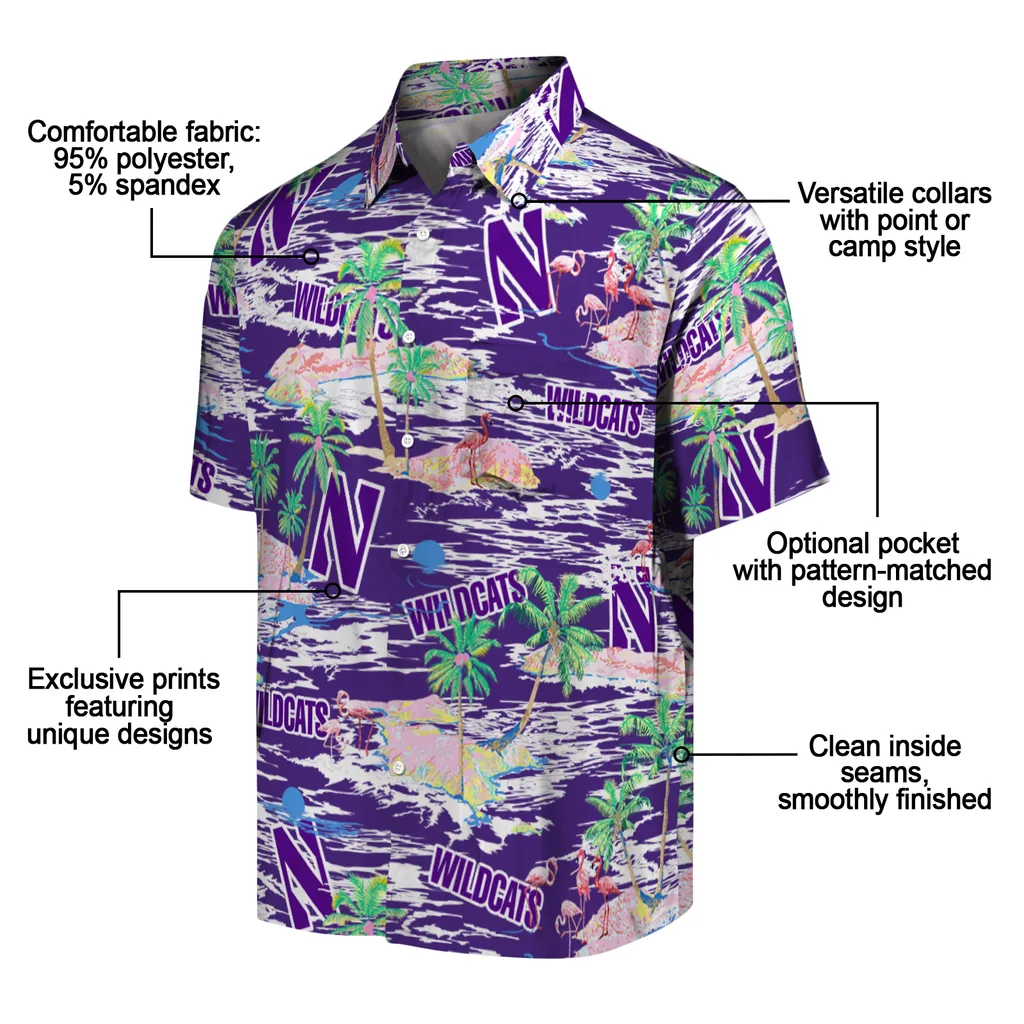 Northwestern Wildcats Hawaiian Shirt - Hawaii Island northwestern wildcats flamingo retreat purple hawaiian shirts new arrival