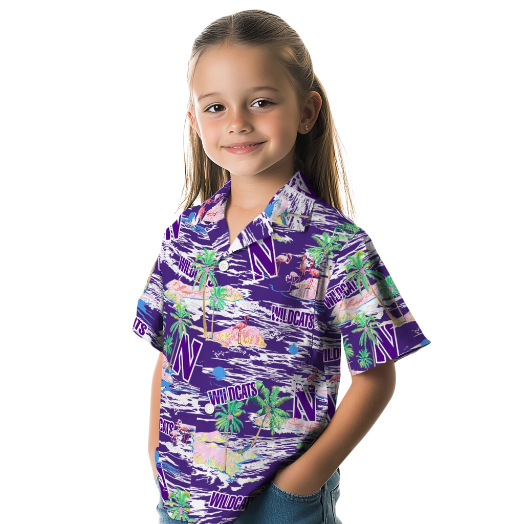 Northwestern Wildcats Hawaiian Shirt - Hawaii Island northwestern wildcats flamingo retreat purple hawaiian shirts premium grade