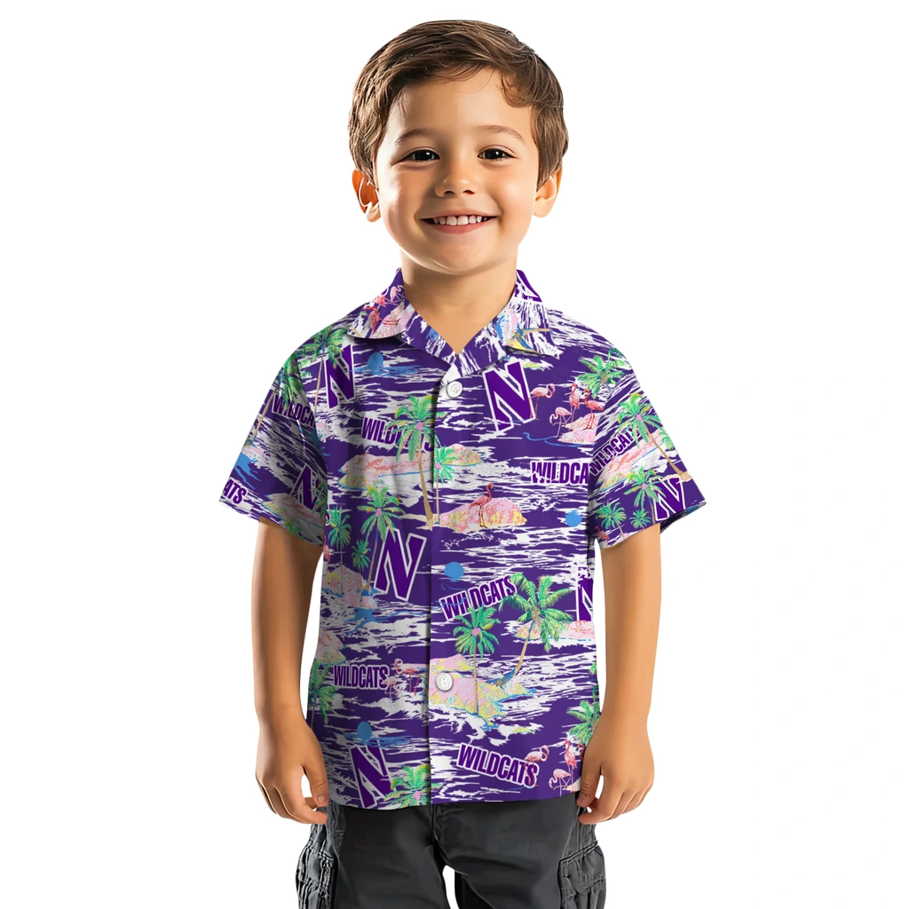 Northwestern Wildcats Hawaiian Shirt - Hawaii Island northwestern wildcats flamingo retreat purple hawaiian shirts top rated