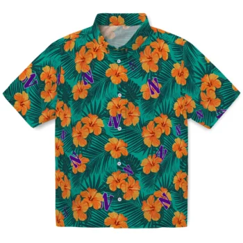 northwestern wildcats hibiscus escape green hawaiian shirts best selling
