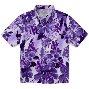 northwestern wildcats hibiscus arrangement purple hawaiian shirts best selling