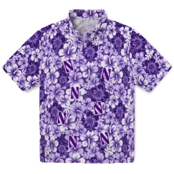 northwestern wildcats hibiscus blooms purple hawaiian shirts best selling