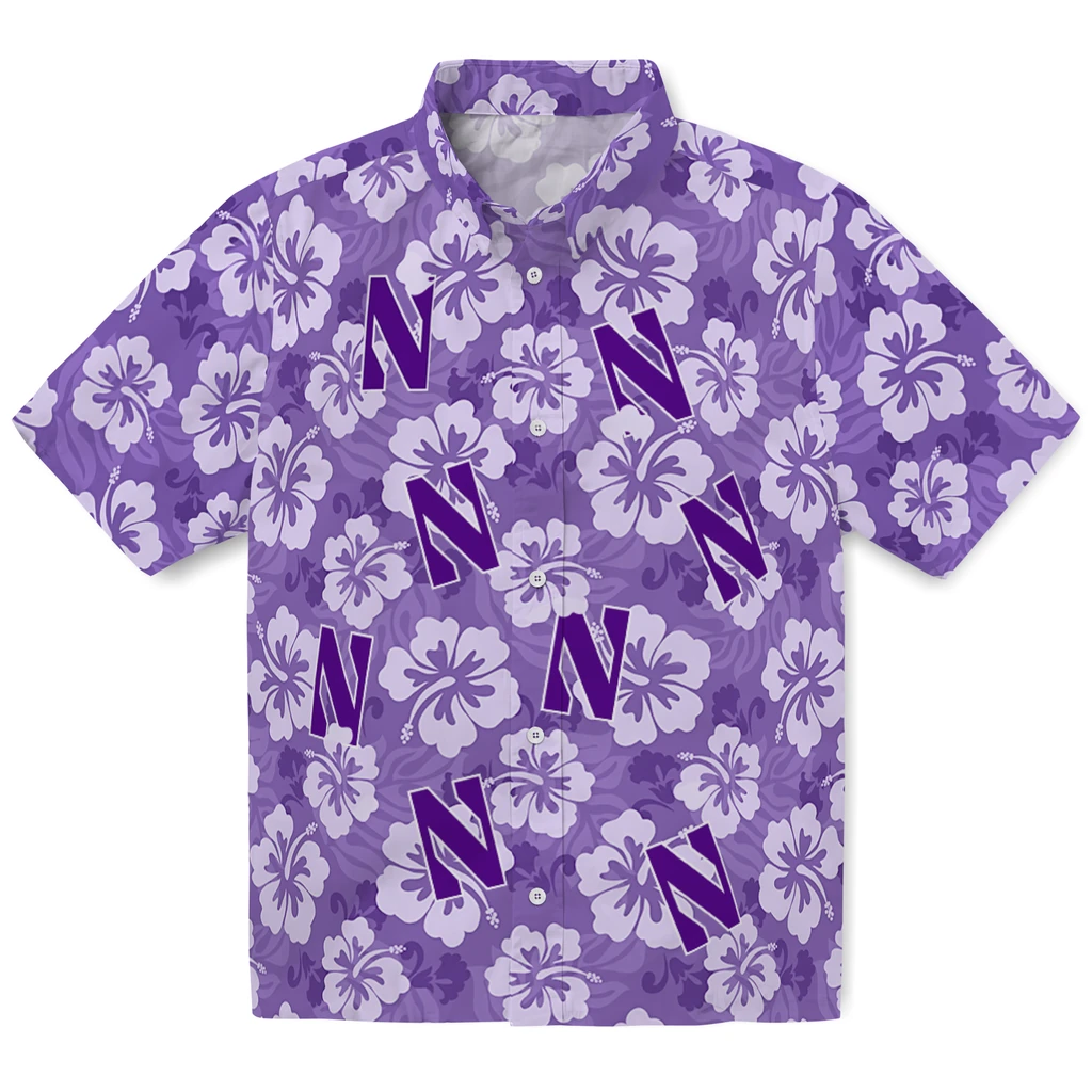 Northwestern Wildcats Hawaiian Shirt - Hibiscus Cluster northwestern wildcats hibiscus cluster purple hawaiian shirts best selling