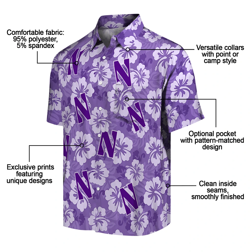Northwestern Wildcats Hawaiian Shirt - Hibiscus Cluster northwestern wildcats hibiscus cluster purple hawaiian shirts new arrival
