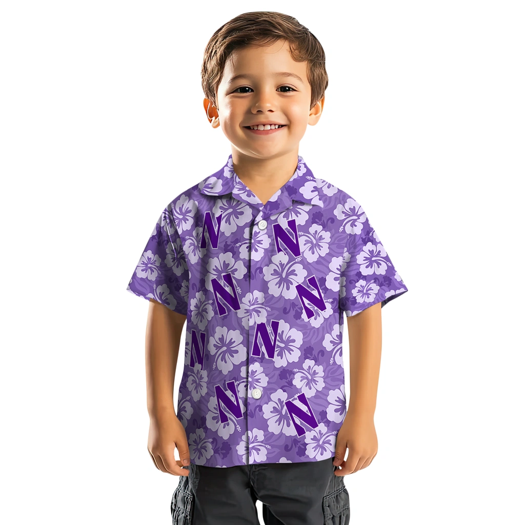 Northwestern Wildcats Hawaiian Shirt - Hibiscus Cluster northwestern wildcats hibiscus cluster purple hawaiian shirts top rated