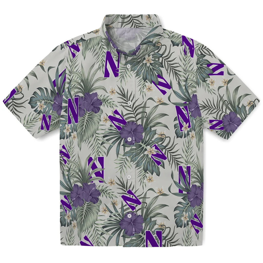 Northwestern Wildcats Hawaiian Shirt - Hibiscus Designs northwestern wildcats hibiscus designs beige hawaiian shirts best selling
