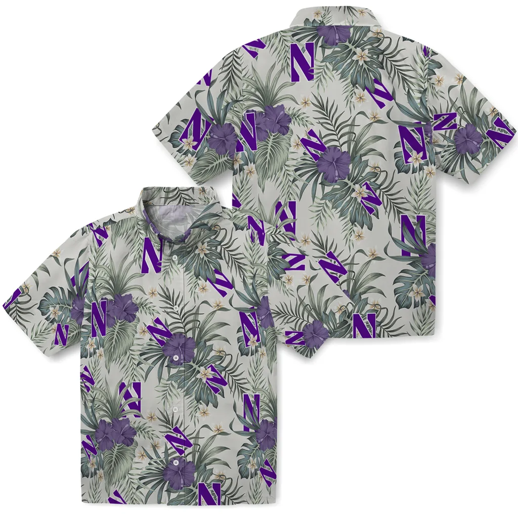 Northwestern Wildcats Hawaiian Shirt - Hibiscus Designs northwestern wildcats hibiscus designs beige hawaiian shirts high quality