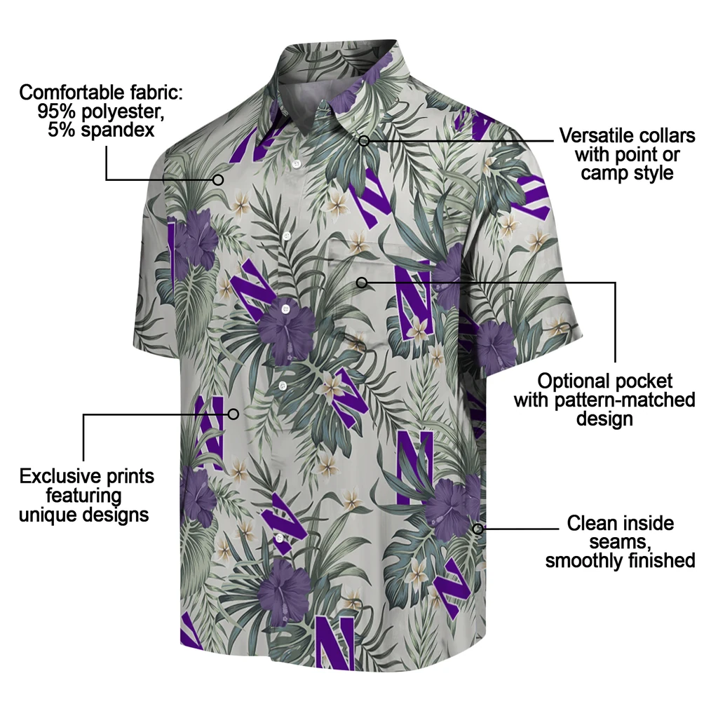 Northwestern Wildcats Hawaiian Shirt - Hibiscus Designs northwestern wildcats hibiscus designs beige hawaiian shirts new arrival