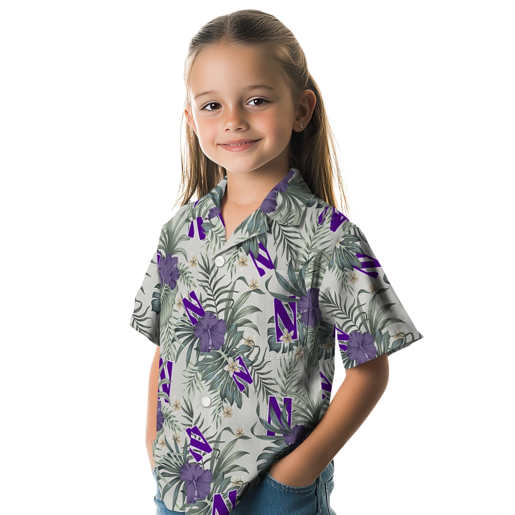 Northwestern Wildcats Hawaiian Shirt - Hibiscus Designs northwestern wildcats hibiscus designs beige hawaiian shirts premium grade