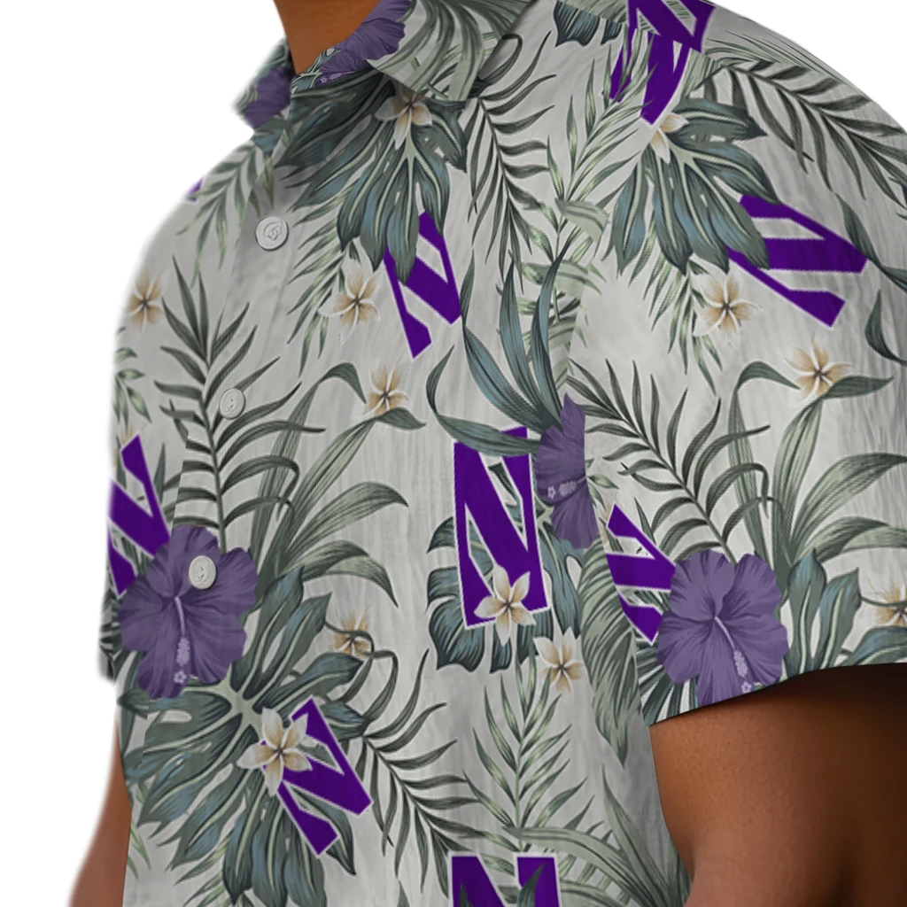 Northwestern Wildcats Hawaiian Shirt - Hibiscus Designs northwestern wildcats hibiscus designs beige hawaiian shirts trendy