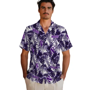 northwestern wildcats hibiscus exotic purple hawaiian shirts fashion forward