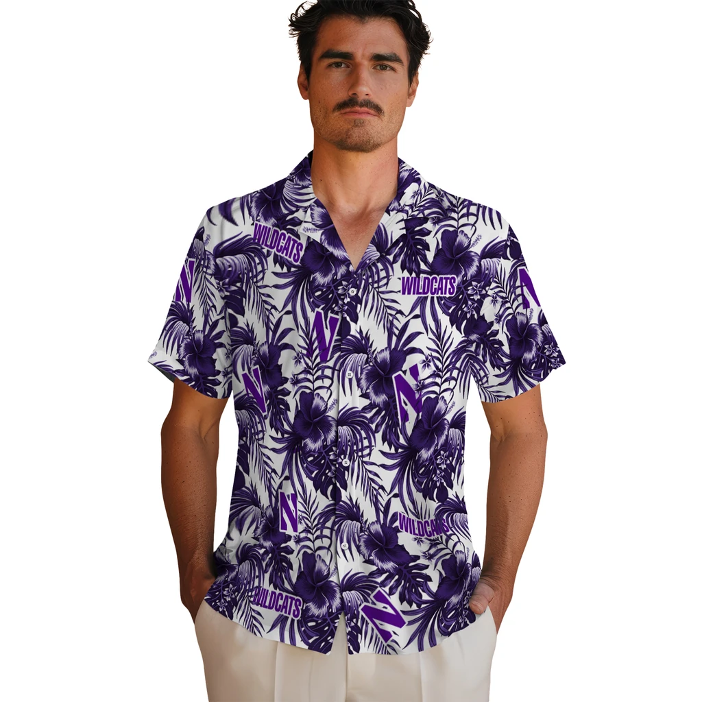 Northwestern Wildcats Hawaiian Shirt - Hibiscus Exotic northwestern wildcats hibiscus exotic purple hawaiian shirts fashion forward