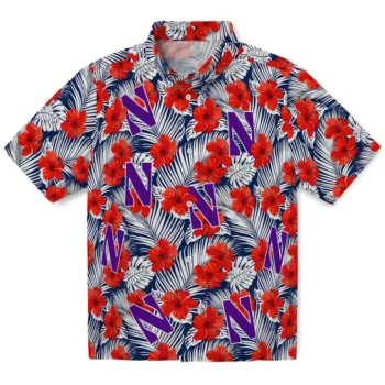 northwestern wildcats hibiscus fiesta red royal blue hawaiian shirts best selling