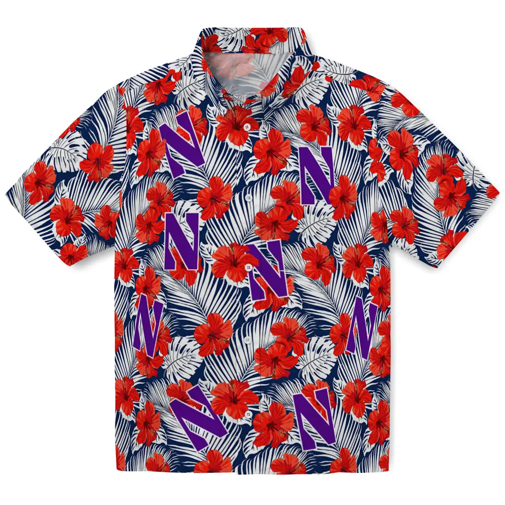 Northwestern Wildcats Hawaiian Shirt - Hibiscus Fiesta northwestern wildcats hibiscus fiesta red royal blue hawaiian shirts best selling