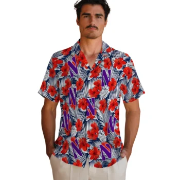 northwestern wildcats hibiscus fiesta red royal blue hawaiian shirts fashion forward