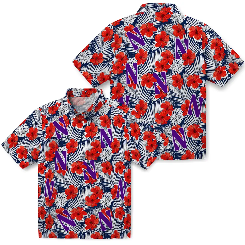 Northwestern Wildcats Hawaiian Shirt - Hibiscus Fiesta northwestern wildcats hibiscus fiesta red royal blue hawaiian shirts high quality