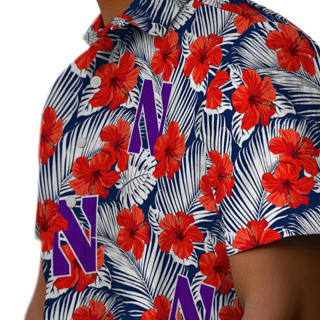 Northwestern Wildcats Hawaiian Shirt - Hibiscus Fiesta northwestern wildcats hibiscus fiesta red royal blue hawaiian shirts trendy