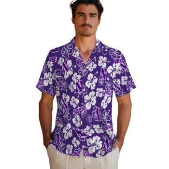 northwestern wildcats hibiscus bloom purple hawaiian shirts fashion forward