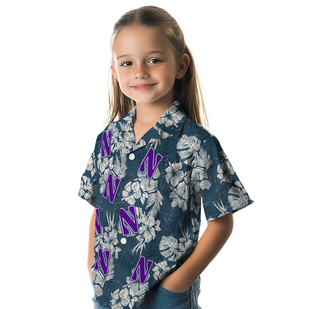 Northwestern Wildcats Hawaiian Shirt - Hibiscus Flowers northwestern wildcats hibiscus flowers navy blue hawaiian shirts premium grade