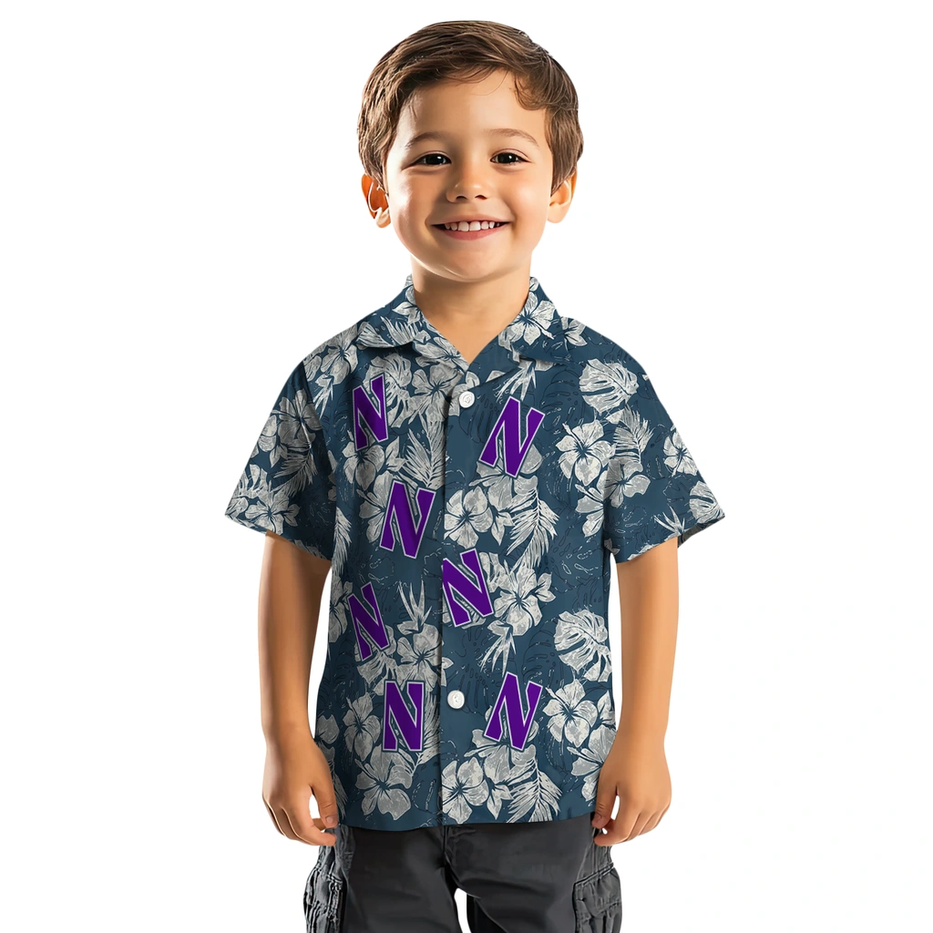 Northwestern Wildcats Hawaiian Shirt - Hibiscus Flowers northwestern wildcats hibiscus flowers navy blue hawaiian shirts top rated