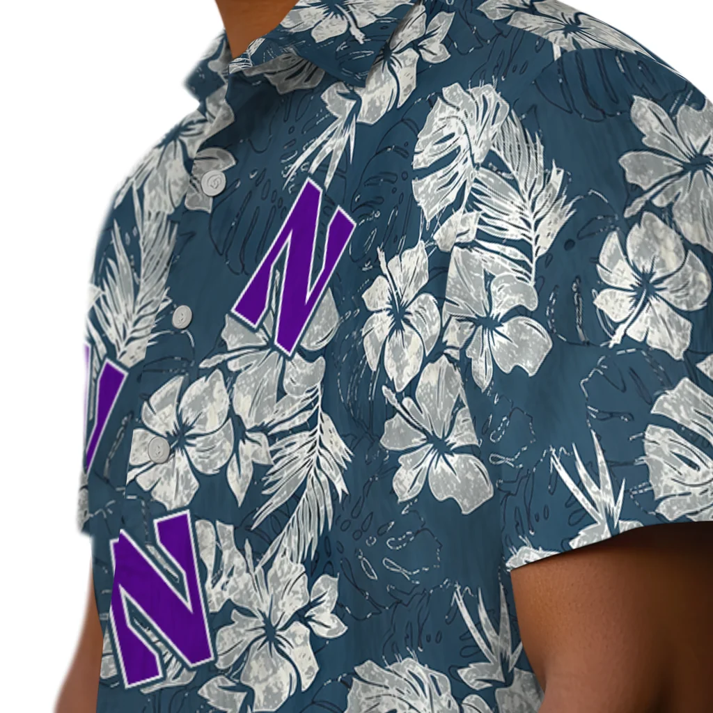Northwestern Wildcats Hawaiian Shirt - Hibiscus Flowers northwestern wildcats hibiscus flowers navy blue hawaiian shirts trendy