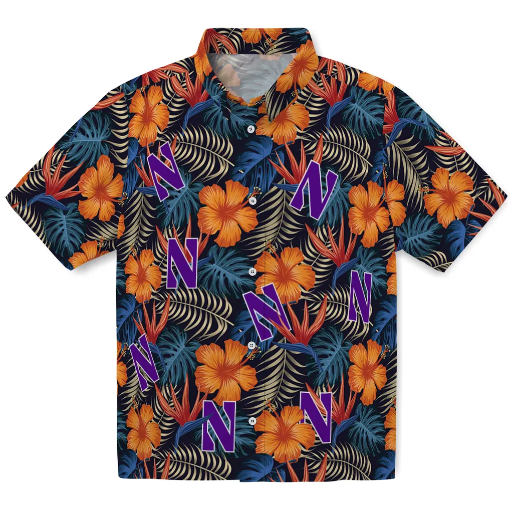 Northwestern Wildcats Hawaiian Shirt - Hibiscus Foliage northwestern wildcats hibiscus foliage hawaiian shirts best selling