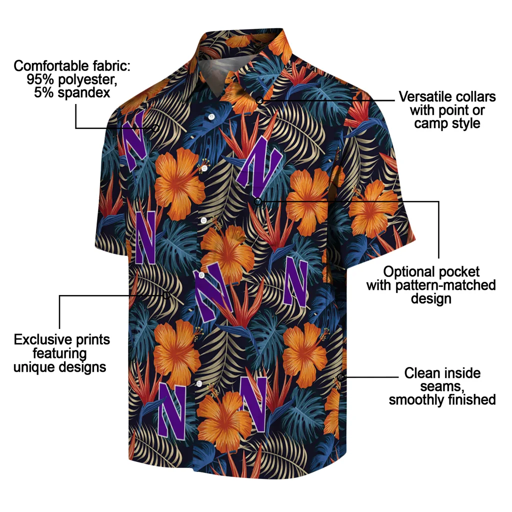 Northwestern Wildcats Hawaiian Shirt - Hibiscus Foliage northwestern wildcats hibiscus foliage hawaiian shirts new arrival