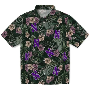 northwestern wildcats hibiscus leaves pattern green hawaiian shirts best selling
