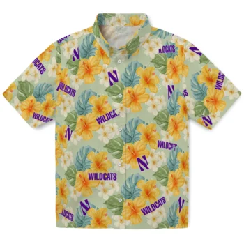 northwestern wildcats hibiscus mood pale lime yellow hawaiian shirts best selling