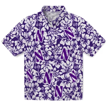 northwestern wildcats hibiscus motif purple white hawaiian shirts best selling