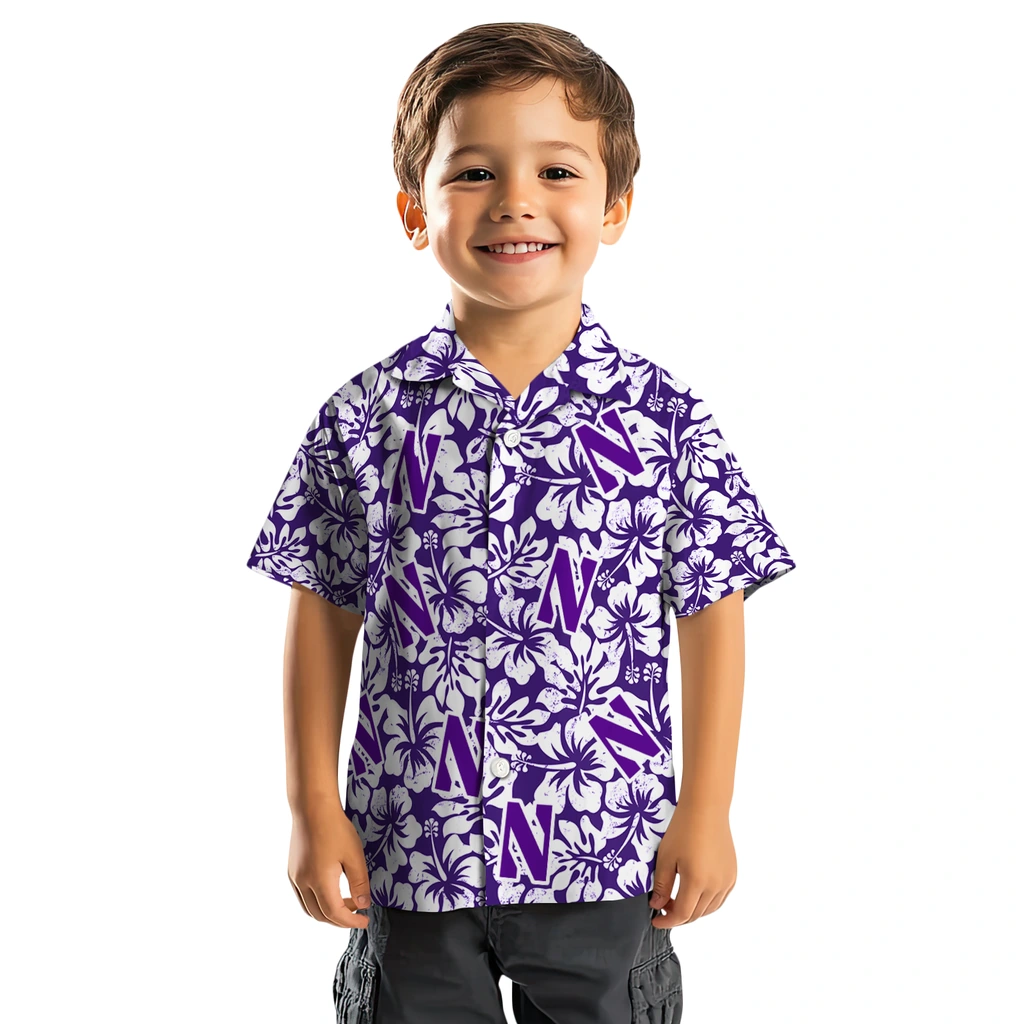Northwestern Wildcats Hawaiian Shirt - Hibiscus Motif northwestern wildcats hibiscus motif purple white hawaiian shirts top rated